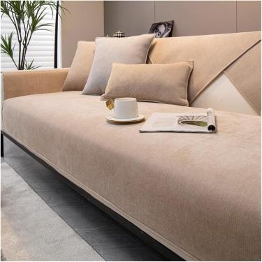 Imagem de Capa De Sofá De Chenille Macia 1/2/3/4 Lugares Universal Antiderrapante Em Forma De L Capa De Sofá Em Forma De I Capas De Sofá Laváveis Para Sala De Estar, Light Brown, 90 * 210cm