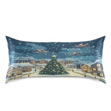 Imagem de Blueangle Fronha de cetim com desenho animado Snow Town para cabelo e pele, fronha de seda, tamanho king (50,8 x 101,6 cm) - Capas de almofada de cetim refrescantes com fecho de envelope (384)