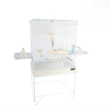 Imagem de Gaiola grande para papagaio e calopsita com espaço amplo, bandeja removível, comedouros e poleiros, ideal para aves mansas que precisam de um viveiro seguro e confortável (Branco)