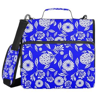 Imagem de SEHANY Fichário de zíper azul e branco com alça de ombro, capacidade para 500 folhas, vários bolsos, fichário com 3 anéis com zíper de 3 cm