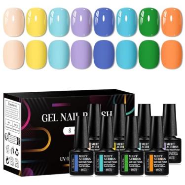 Imagem de MEET ACROSS Conjunto de esmalte de gel 1 Step Art Manicure 3 em 1 Kit de gel de imersão em gel de LED vernizes para unhas sem necessidade de base gel top coat (conjunto 2, 8 peças)