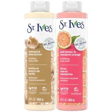 Imagem de St. Ives Sabonete corporal sortido pacote com 2, manteiga de aveia e karité calmante + limão rosa esfoliante e tangerina, extratos 100% naturais, livre de crueldade, 650 ml Ea