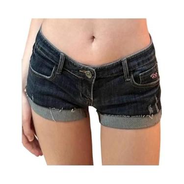 Imagem de Shorts Jeans Feminino Azul Escuro De Cintura Baixa E Corte Justo Estil