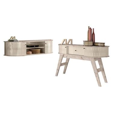 Imagem de Rack Bancada Suspensa Modena Com Aparador Estoril Calacata Off White – Madetec