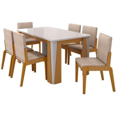 Imagem de Kit Mesa De Jantar Opera Com 6 Cadeiras Sinfonia Em Linho Naturale-off White-creme