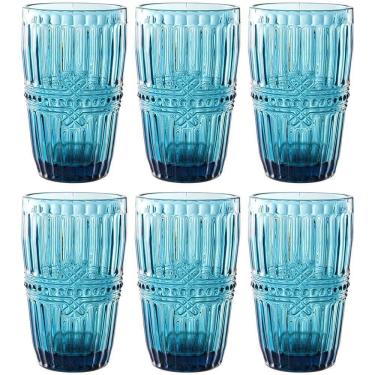 Imagem de Conjunto de Copos Fratello para Bebidas em Vidro Prensado 355ML com 6 Peças Azul l Herm...