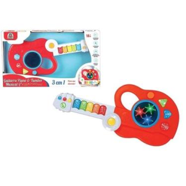Imagem de Brinquedo Instrumento Guitarra Piano e Tambor Musical Braskit - 6307