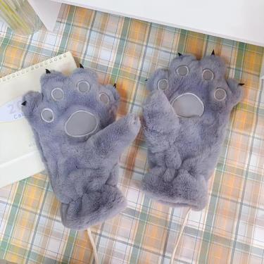 Imagem de Luvas De Inverno Femininas Quentes De Pelúcia Com Patas De Urso, Luvas