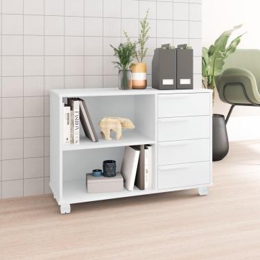 Imagem de Balcão Gaveteiro 4 Gavetas 1 Prateleira 2 Nichos Organizador Home Office Quarto Escritório Branco