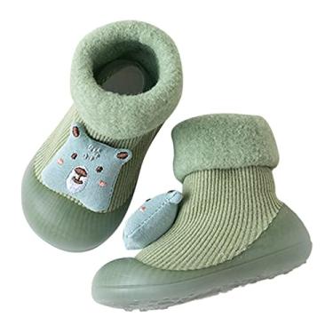 Imagem de Sapatos infantis antiderrapantes para bebês recém-nascidos meninas algodão meias antiderrapantes bebê menino sola de borracha sapatos de desenho animado bebê menina, Verde, 0-6 meses