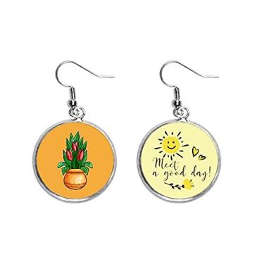 Imagem de Brinco de flor de sol com desenho de lírio vermelho Art Deco, presente moderno