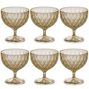 Imagem de Taça de Plástico para Sobremesa 350ml Cristal Glamour âmbar com 6 unidades Plasutil ref.14253