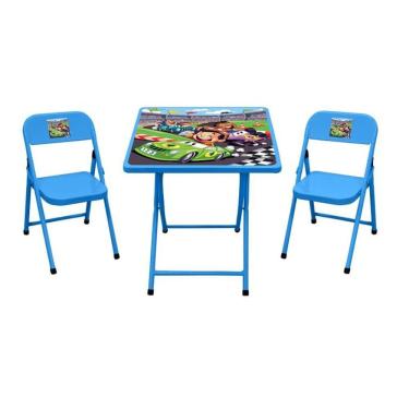 Imagem de Conjunto Dobrável Fantasia Carros - Mesa Com 2 Cadeiras - Azul - 10.401.06.207 - Açomix