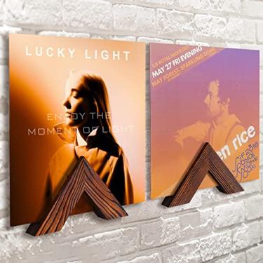 Imagem de TIMCORR Conjunto de porta-discos de vinil: suporte de parede de vinil para exibição de disco, prateleira de álbum de madeira de pinho com fitas transparentes adesivas penduradas na parede (conjunto de