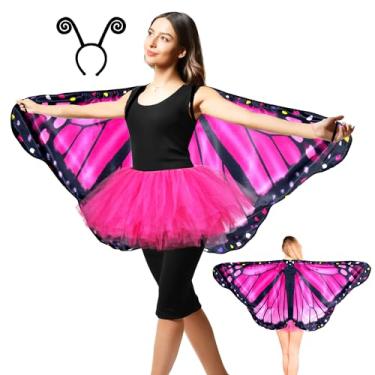 Imagem de D.Q.Z Double Sided Printing Adults Butterfly-Wings-Costume Tutu-Skirt Women Monarch Festival Cosplay Party Gifts (Hot Pink)