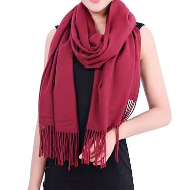Imagem de Pashmina Cachecol Scarf Xale Echarpe Lenço Longo Inverno: Modelo Liso com Franjas Diversas Cores