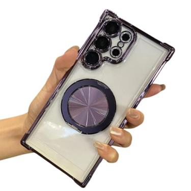 Imagem de Para Samsung S23 S24 S22 Ultra 360 Girar caixa de suporte de metal para Galaxy S24 Plus A53 A54 A55 A15 A25 Capa transparente, roxa, para Samsung A25 5G