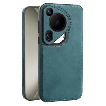 Imagem de HAO RIYLN Capa de couro para Huawei Pura 70 Ultra/70 Pro +/70 Pro/70, proteção de lente fina com tudo incluído, capa retrô à prova de choque, verde, 70 Pro