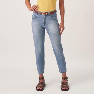 Imagem de Calça Jeans Mom Capri Cintura Alta Azul Claro - Bloom, Jeans delavê, 4