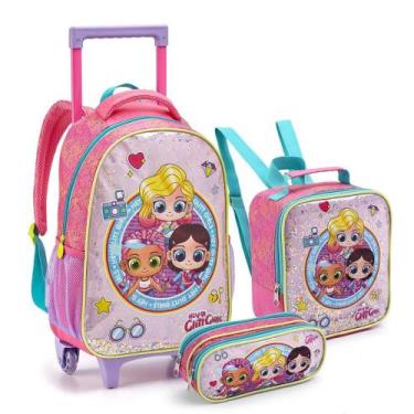 Imagem de Kit Mochila Rodinha Infantil Menina Glitt Girl Confete Linda - Seanite