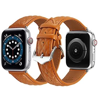Imagem de GLDCAPA Pulseira de couro clássico xadrez compatível com Apple Watch Ultra, SE2 SE, séries 8, 7, 6, 5, 4, 3, 2 e 1 (marrom)
