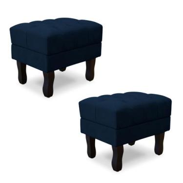 Imagem de Kit com 2 puff baú luis xv capitonê suede srj moveis - SRJ MÓVEIS, AZU