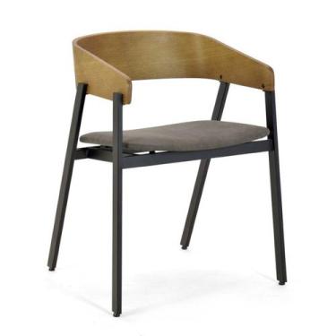 Imagem de Cadeira Coller Aço Preto - Madeira em Nogueira - ArteFama, COURO OLIVA