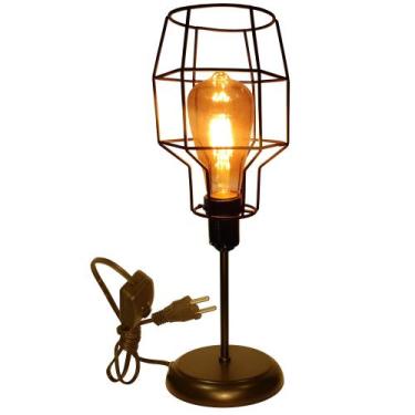 Imagem de Luminária Mesa Abajur Clássico Aramado Granada Preto P/LED - CM GLASS 