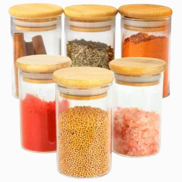Imagem de Kit 6 Pcs Pote De Vidro Com Tampa De Bambu Hermético 200ml  - Kadê