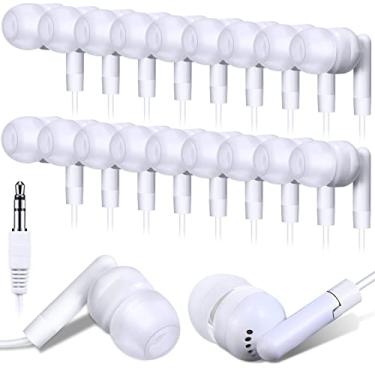 Imagem de Kanayu Pacote com 100 fones de ouvido com fio, para sala de aula, fones de ouvido brancos, fones de ouvido básicos para estudantes, sem microfone, com conector de 3,5 mm para crianças, escolas,