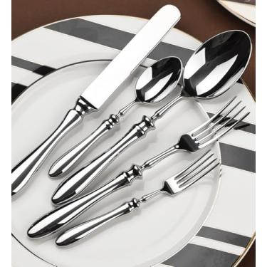 Imagem de Conjunto de talheres dourados de luxo de 20 peças para 4, conjunto de talheres de aço inoxidável 18/10 de grau alimentício, talheres exclusivos, espelhos, colheres, garfos, facas, utensílios de mesa