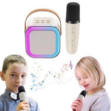 Imagem de Caixa Som Com 1 Microfone Infantil Adulto Caixinha Bluetooth Sem Fio, Luzes LED Dinâmicas Com Efeito De Vozes Divertidas Para Brincar e Cantar Com Alcance De 10M - Rosa