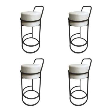 Imagem de Kit 4 Banquetas Alta Redonda Base Preta Veludo - Bege - CONCEPT ESTOFA