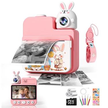 Imagem de Câmera Infantil Instantânea Hittymoon Rosa com Cartão TF de 32GB