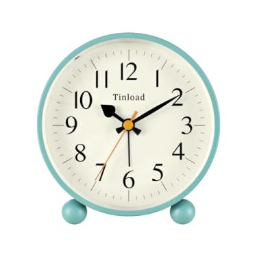 Imagem de Tinload Despertador analógico retrô vintage de 11,4 cm, relógio pequeno super silencioso sem tique-taque com luz manual, soneca, operado por bateria, para sala de estar, quarto, cabeceira, mesa (verde