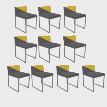 Imagem de Kit 10 Cadeira Office Lee Duo Sala de Jantar Industrial Ferro Cinza Suede Cinza e Amarelo - Ahz Móveis