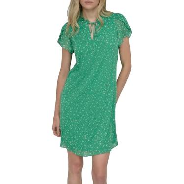 Imagem de DKNY Vestido trapézio feminino com laço frontal e babados, Maçã/creme, 40