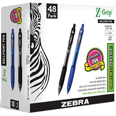 Imagem de ZEBRA PENS bulk pack of 48 ink pens, Z-Grip Retractable ballpoint pens Medium point 1.0 mm, 24 black pens & 24 Blue pens combo pack