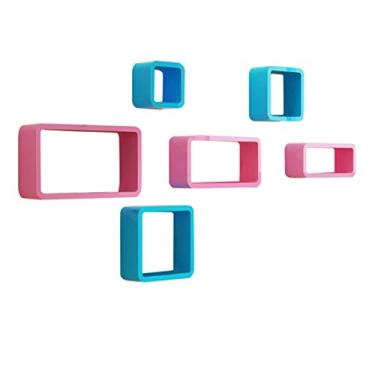 Imagem de Prateleiras flutuantes Prateleiras de parede Prateleiras suspensas Prateleiras Cubo Azul/Rosa Conjunto de 6 como Estante de Livros Unidade de Exibição Moldura Decoração Moderna, MDF