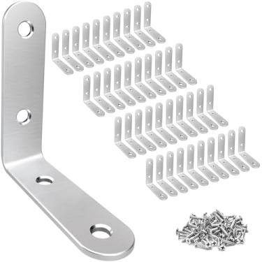 Imagem de LuckIn — Suporte de canto de 3,8 cm, aço inoxidável 304, acabamento escovado, suportes de ângulo reto com parafusos para móveis de madeira