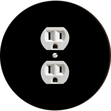 Imagem de Island Gifting - Design de círculo preto sólido - Placa de cobertura de tomada dupla redonda, placa de parede decorativa, capa de tomada elétrica moderna para casa