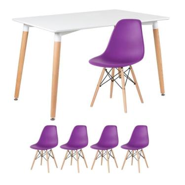 Imagem de Kit - Mesa Retangular Eames 80 X 120 Cm + 4 Cadeiras Dsw Mesa Branco Com Cadeiras Roxo Mesa Branco Com Cadeiras Roxo