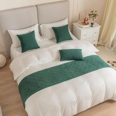 Imagem de Cachecol de cama de hotel de luxo qualidade macio cor sólida padrão de concha decorativo sem desbotamento cachecol de cama dupla face para cama de solteiro queen king size - verde ||1 fronha 45 x 45