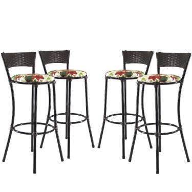 Imagem de Kit Com 4 Banquetas Alta Forts Fibra Uv Bancada, área Goumert, Bar, Piscina, Balcão, Floral Vermelho