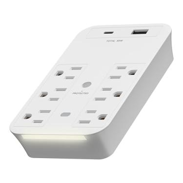 Imagem de LIDER Expansor De Surtos De 6 Tomadas Com Usb Tipo Ca Pd-65W E Luz Guia, Carregamento Rápido, Protetor De Surtos Com Indicador Led, Decorador E Tomadas Padrão, Extensor De Tomada De Parede Usb, Bra