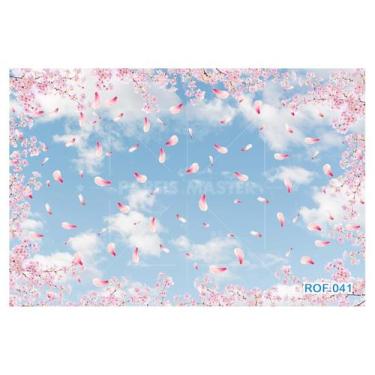 Imagem de Papel De Teto Céu Azul Pétalas De Flores Rosas 3,5M Rof41 - Você Decor