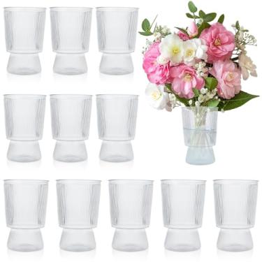 Imagem de LOLYSIC Pacote com 12 pequenos vasos de plástico para flores, mini vasos de cristal transparente de 15 cm para decoração de mesa de escritório em casa de casamento
