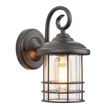 Imagem de MICSIU Luminárias De Varanda Em Bronze Polido A Óleo Para Parede Externa, Externas À Prova D'Água Fazenda Com Soquetes E26 E Cúpulas Vidro, Iluminação Externa 9,8" Casa, Entrada, Pátio, Garagem