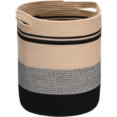 Imagem de Sea Team Cesta de armazenamento de algodão de tamanho grande com alças, cesto de roupa suja, balde de tecido, tambor, organizador de brinquedos de roupas para quarto infantil, 45 x 50 cm, design
