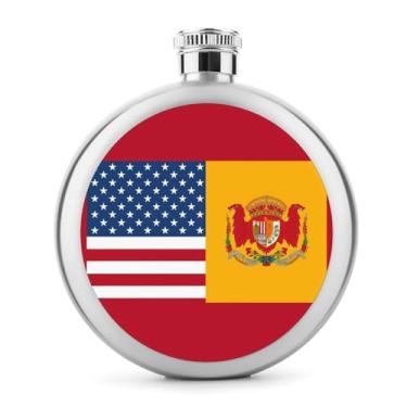 Imagem de Cantil de aço inoxidável, bandeira da Espanha americana com impressão de bolso garrafa de quadril garrafa de viagem portátil garrafa de licor portátil garrafa de metal